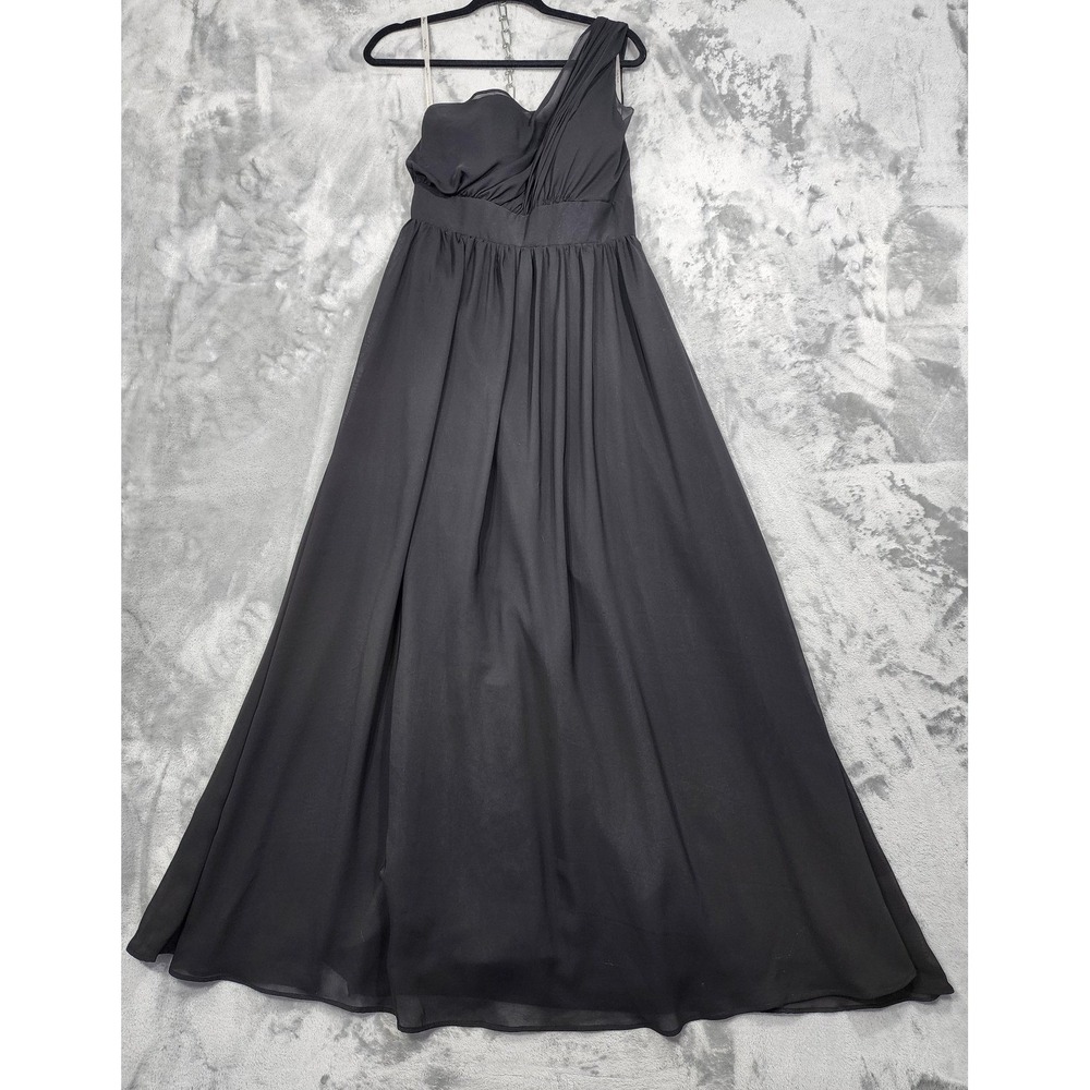 Pretty Maids Dress Womens 10 Black One Shoulder Chiffon Maxi Formal‎ Bridesmaid